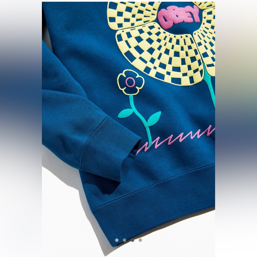 OBEY Turquoise/Blue In Bloom Crewneck Sweatshirt - Picture 3 of 4